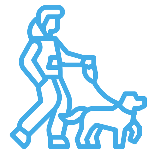 An icon of a woman walking a dog