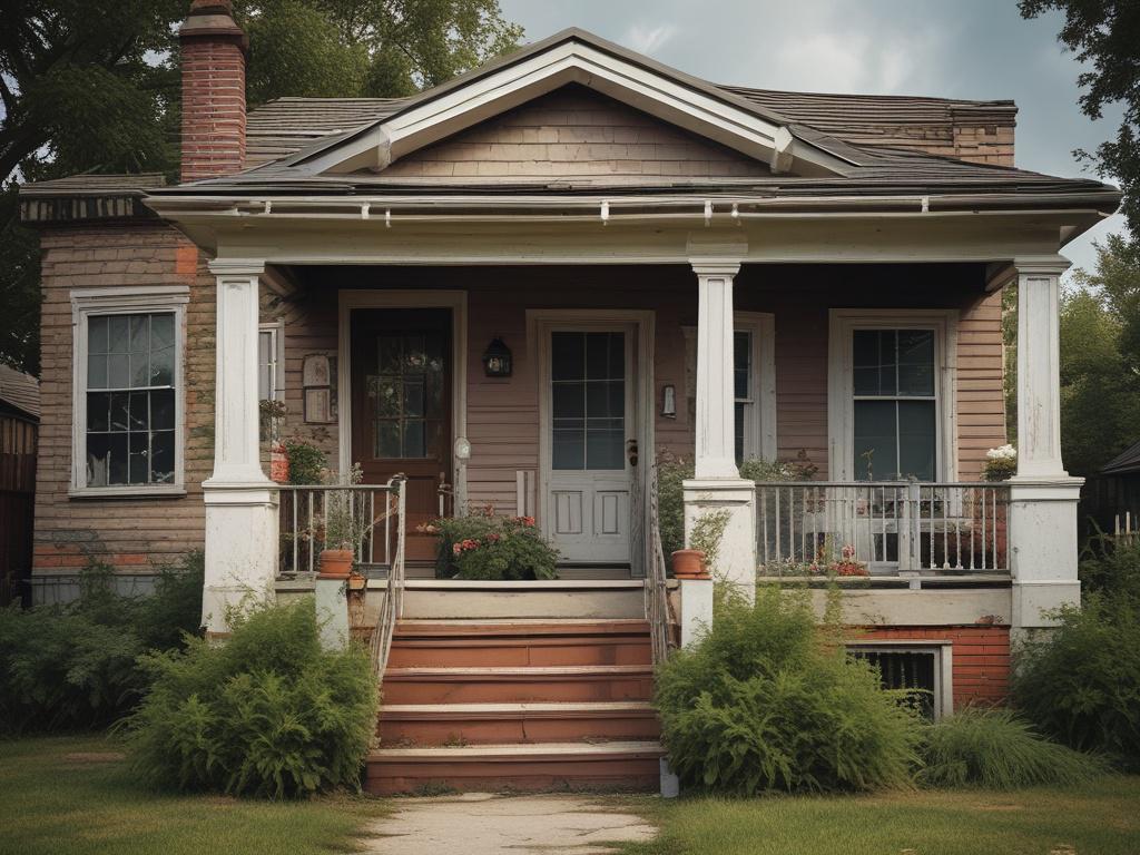 A close up shot of a distressed home in a