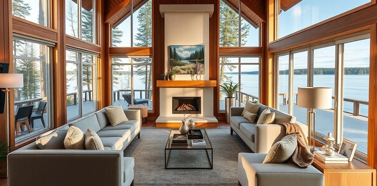 Luxurious Muskoka cottage living room with pristine finishes