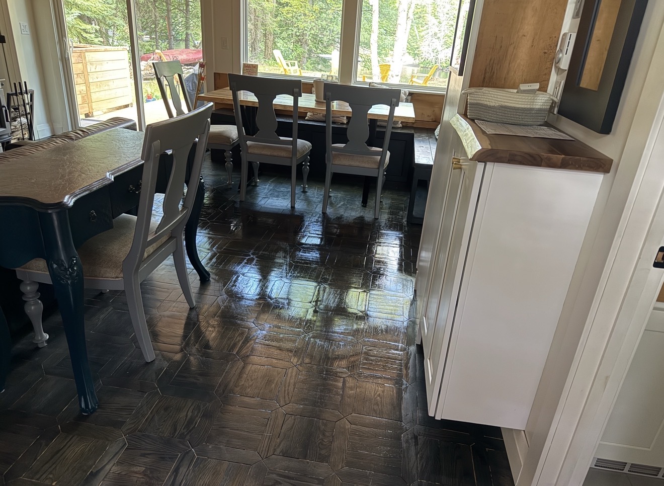 Sparkling clean dining room with reflective floors