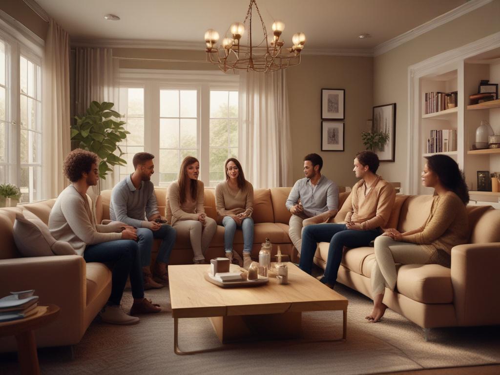 A cozy and serene interior setting featuring a warm, inviting