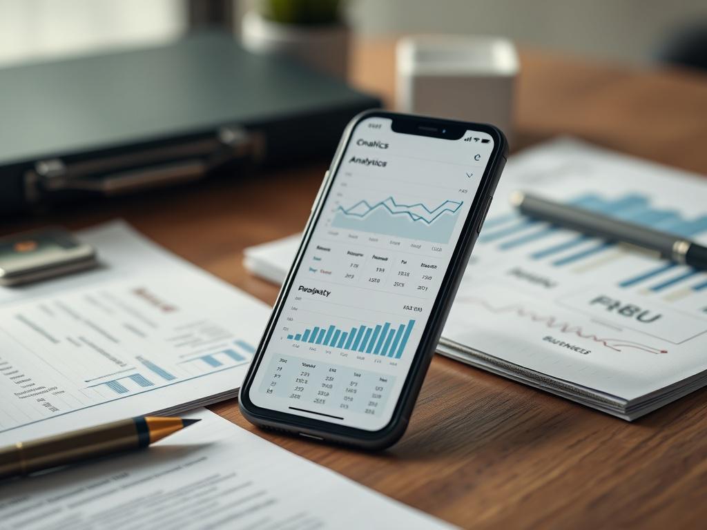 A close up shot of a smartphone displaying an analytics