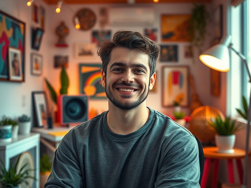 A vibrant and engaging scene of an adult content creator