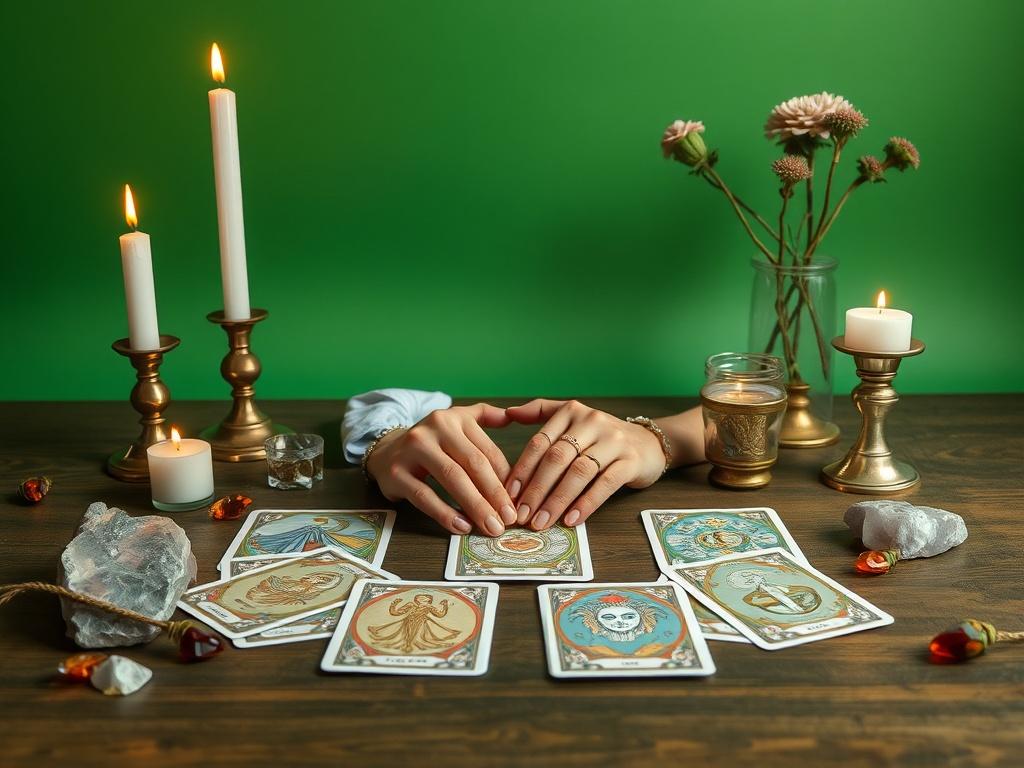 A serene and inviting image of a tarot card reading