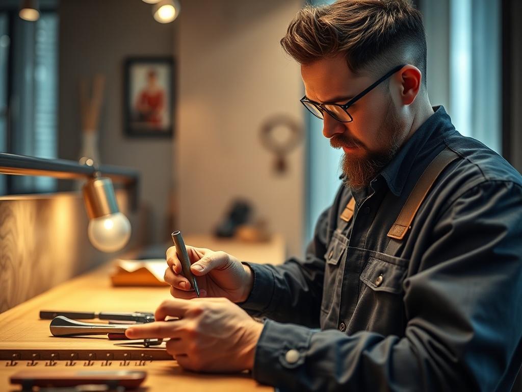 A high resolution image showcasing a skilled craftsman working on