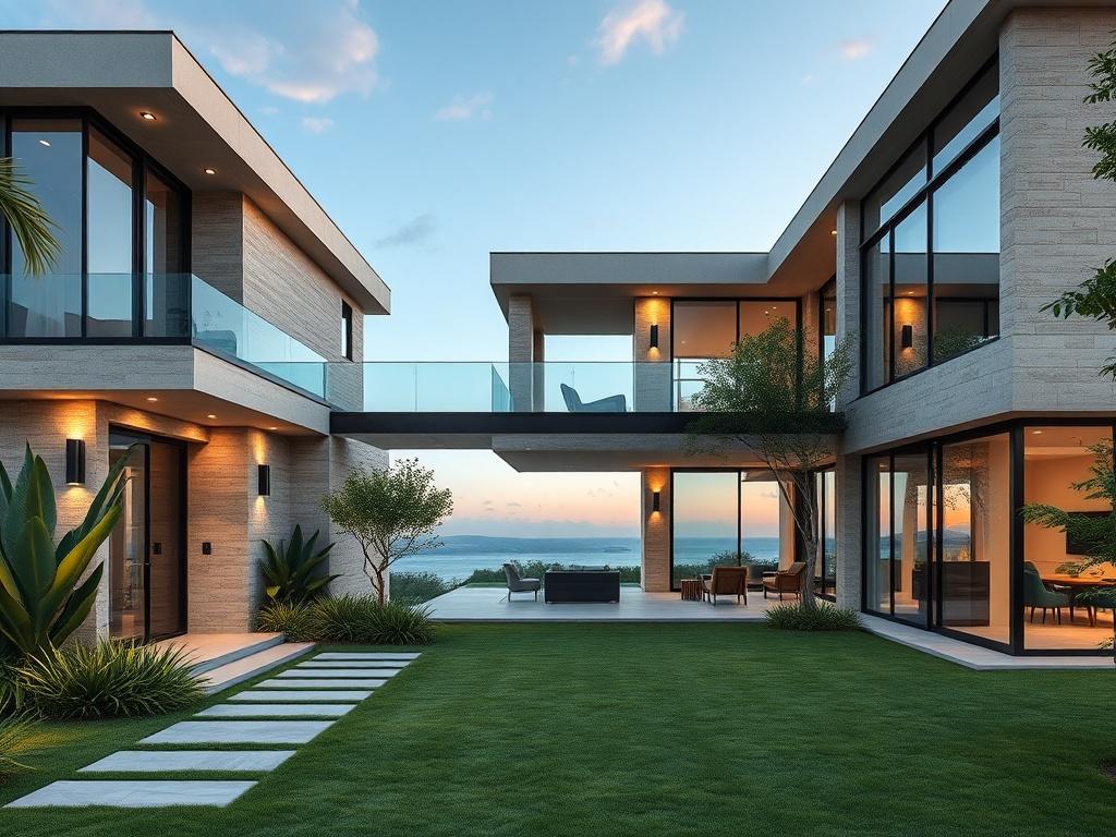 A stunning architectural exterior of a modern villa with a