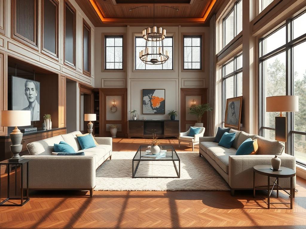 A luxurious interior fit out showcasing a modern living room