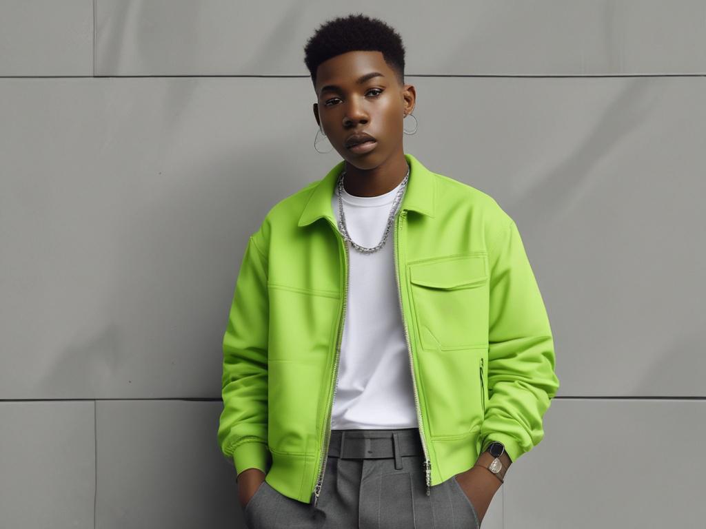 youth streetwear, urban style, neon green, bold fashion, edgy clothing
