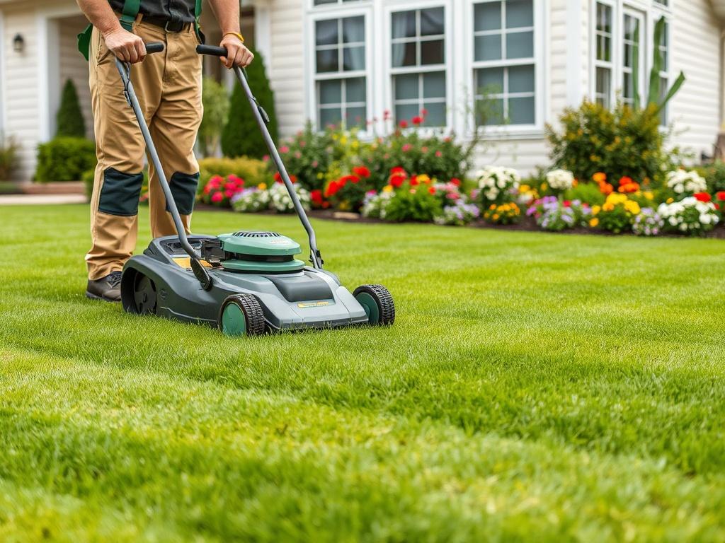 A well manicured lawn with freshly cut grass, showcasing a