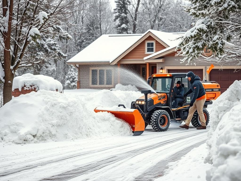 A professional snow removal crew working diligently to clear snow