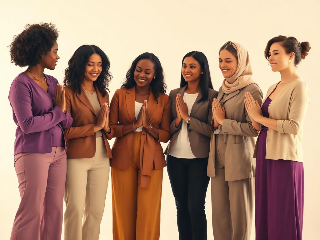 Culturally diverse women and caregivers praying together in community