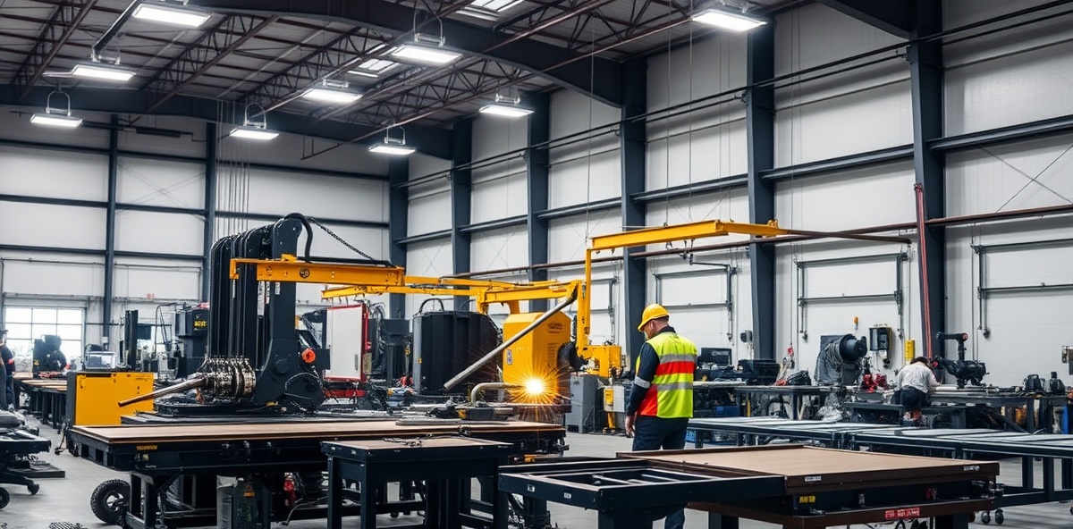 Modern steel fabrication workshop with professional equipment