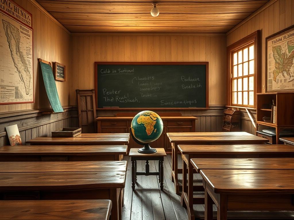 A realistic, high resolution image of a vintage classroom setting