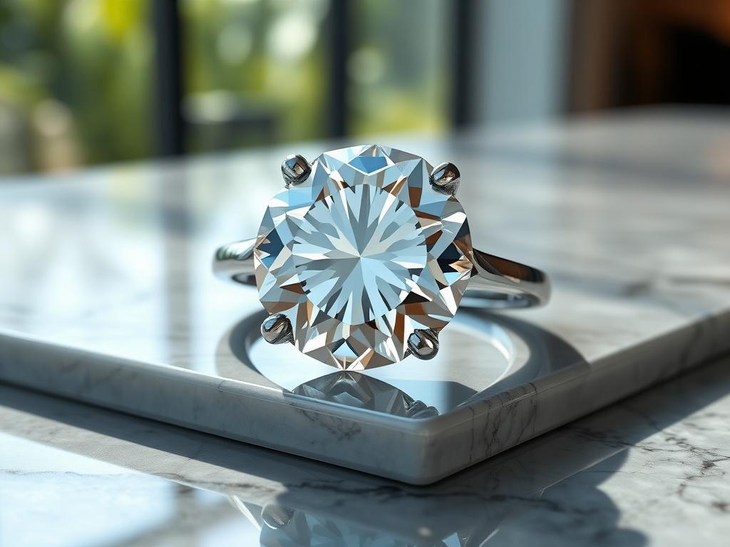 A high resolution image of an ice diamond ring prominently