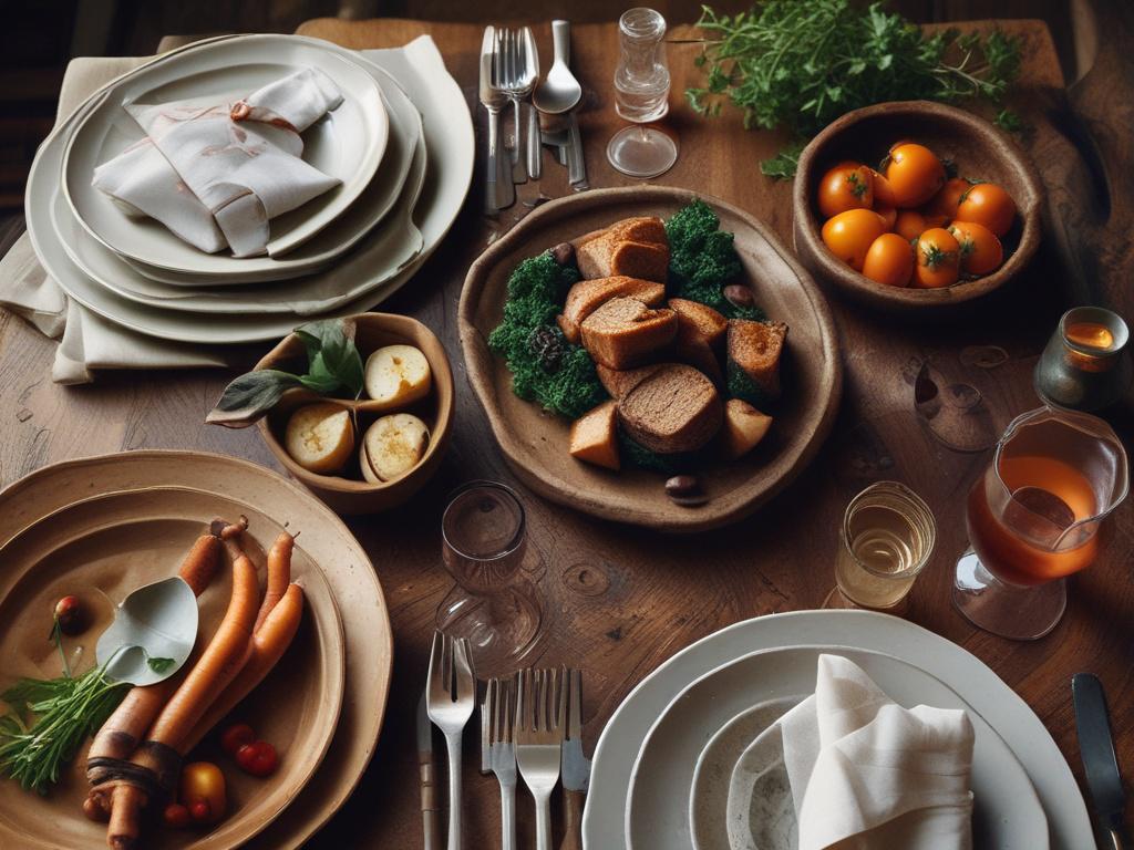 A beautifully arranged table set for a culinary experience, featuring