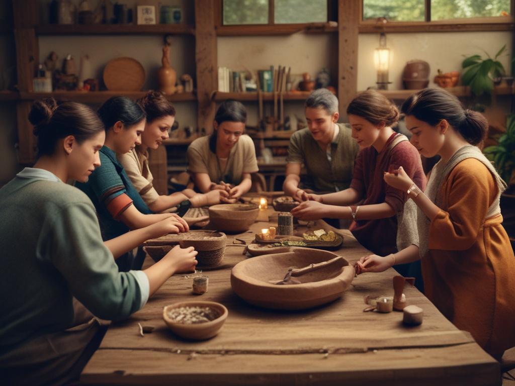 A rustic setting featuring a diverse group of people participating