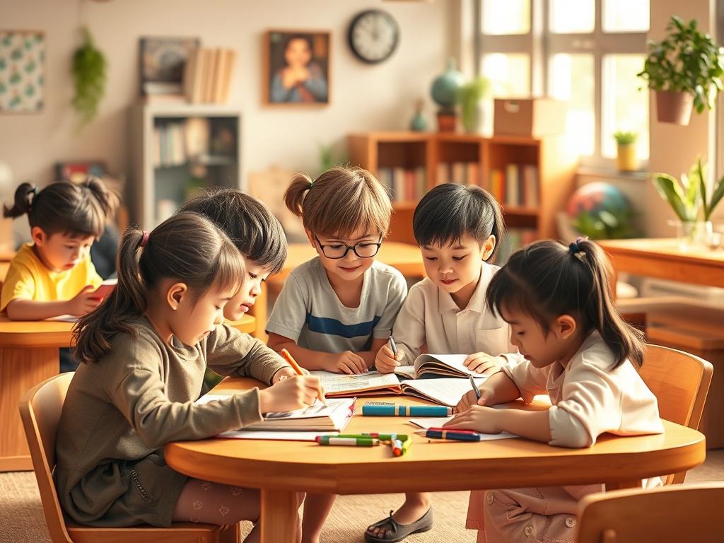 A lively after school setting where school aged children are