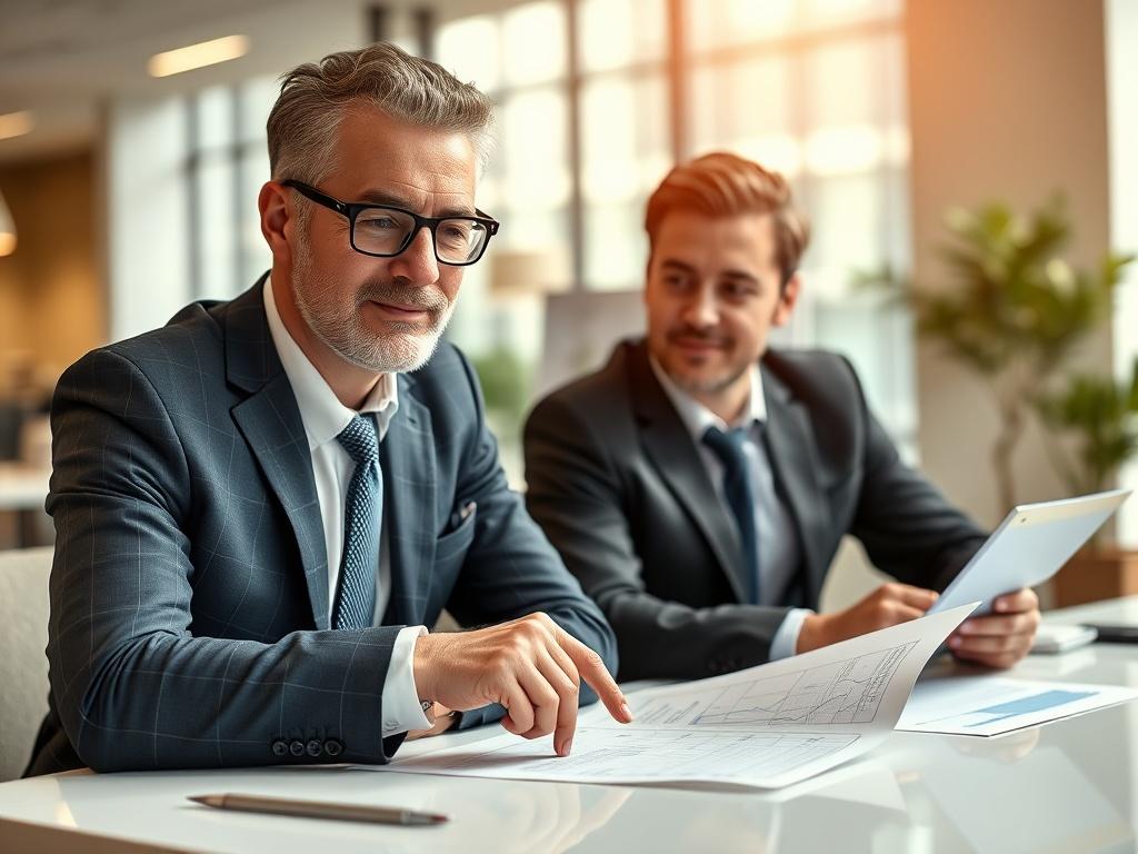 A close up shot of a confident financial advisor reviewing