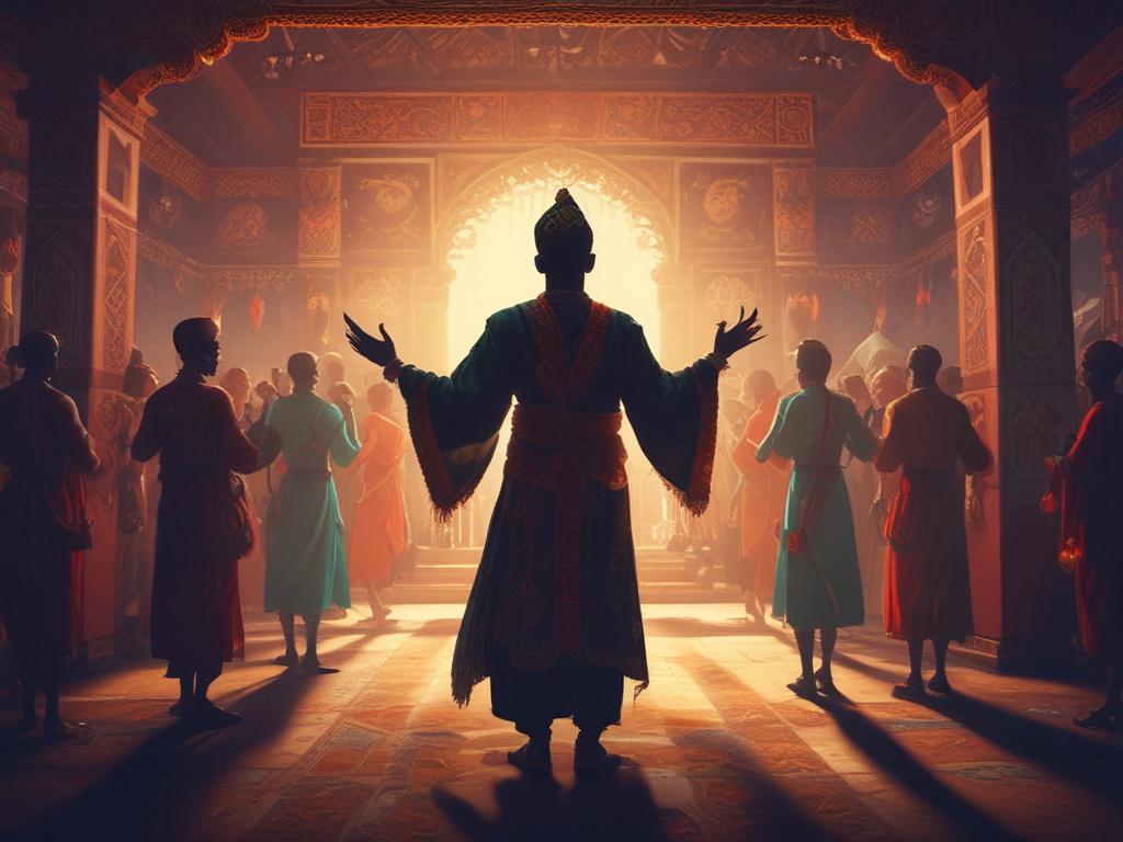 A dramatic high resolution image of a cultural festival scene,