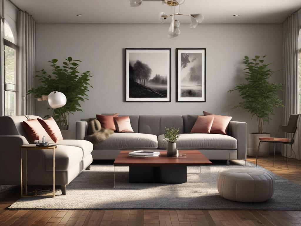 A high resolution image of a stylish modern living room