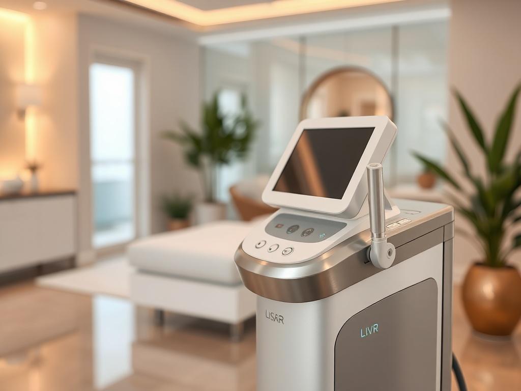 **AI Image Generation Prompt:**

Create a realistic high-resolution photo that embodies the theme of "Understanding the Aesthetic Technology Ecosystem." The composition should be simple and clear, focusing on a singular subject—a sleek, sophisticated aesthetic device, such as a state-of-the-art multi-function laser system, prominently displayed in the foreground. This device should have a polished, modern design with intuitive controls and an elegant finish, showcasing its advanced technology.

In the backg