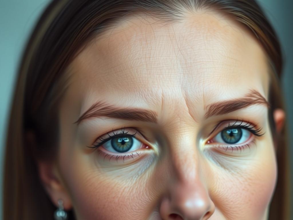 A hyper-realistic close-up shot focusing on a woman's forehead showing the effects of Anti-Wrinkle Injections (Botox). The subject should have a smooth and youthful complexion, with clear skin free of expression lines. The background should be softly blurred, emphasizing the subject's face. The lighting should be bright and natural, highlighting the skin's texture and glow.