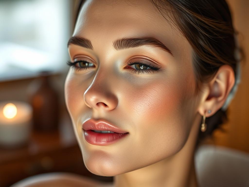 A close-up shot of a serene woman's face showcasing smooth, radiant skin after a chemical peel treatment. The focus is on her glowing complexion, highlighting even skin tone and a healthy, youthful appearance. The background is softly blurred to emphasize the subject, with warm, inviting colors reflecting a spa-like atmosphere. The image captures the essence of rejuvenation and skincare excellence.