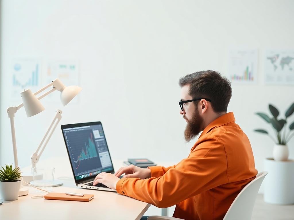A data scientist working intently on a laptop in a bright, modern workspace, with visualizations of predictive models displayed on the screen. The background is minimalistic with soft colors, emphasizing a focus on the computer screen. The scientist is surrounded by elements that represent innovation, such as charts and graphs on the walls, creating an atmosphere of forward-thinking and analysis. The primary color rgb(2, 86, 197) is subtly integrated into the decor.