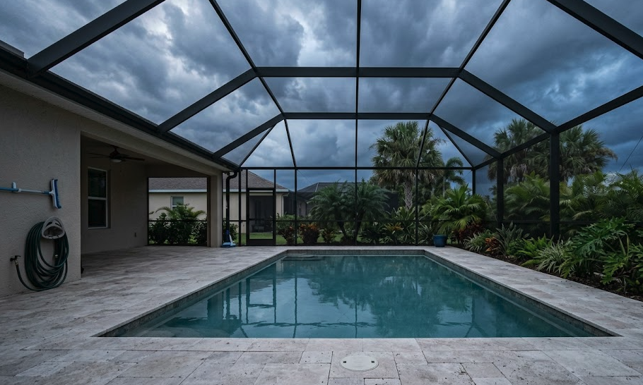 Outdoor pool before a storm