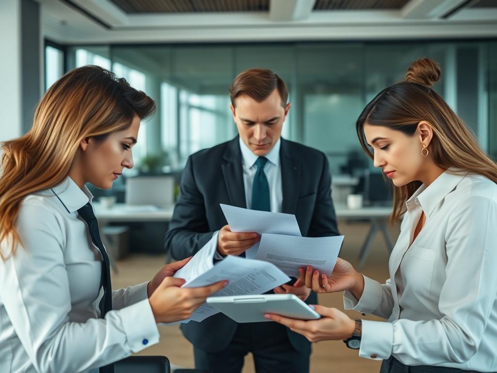 A professional close up shot of a legal team discussing