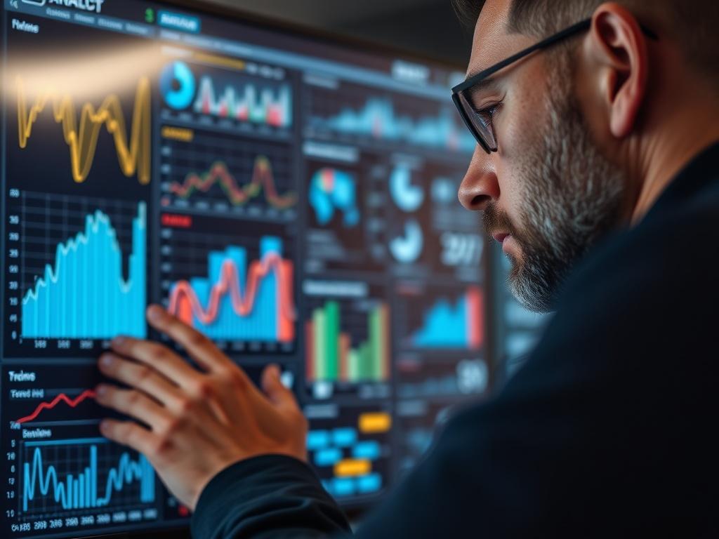 A hyper realistic close up of a data analyst reviewing