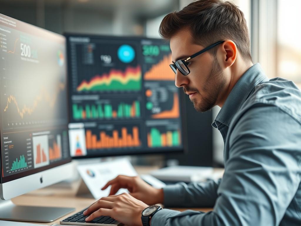 A hyper realistic close up shot of a data analyst