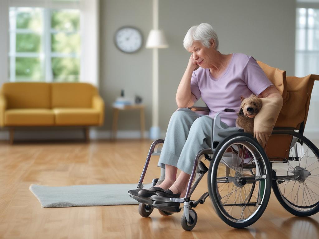 Create a highly detailed and realistic high-resolution photo that captures the essence of in-home care. The image should feature a warm and inviting close-up shot of a compassionate caregiver assisting an elderly individual with daily activities, such as reading a book together or preparing a meal. The caregiver should be portrayed as engaged and attentive, demonstrating empathy and support. 

The background should be a cozy, well-lit living room that reflects a sense of home, with soft natural light stream