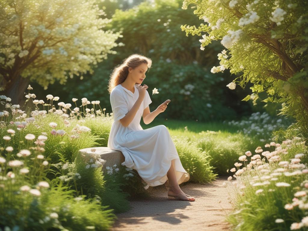 A peaceful setting with a person sitting in a tranquil