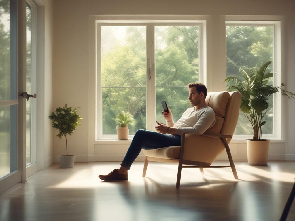 A tranquil indoor space with a person seated in a
