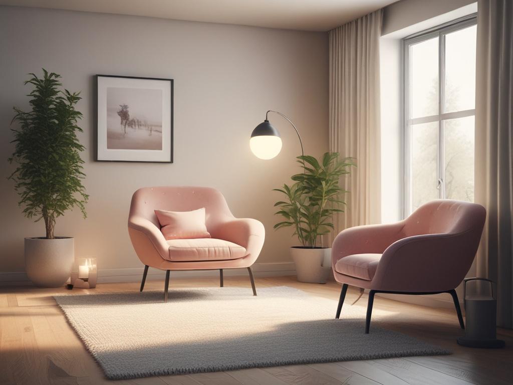 a serene and calming room with a comfortable chair, soft
