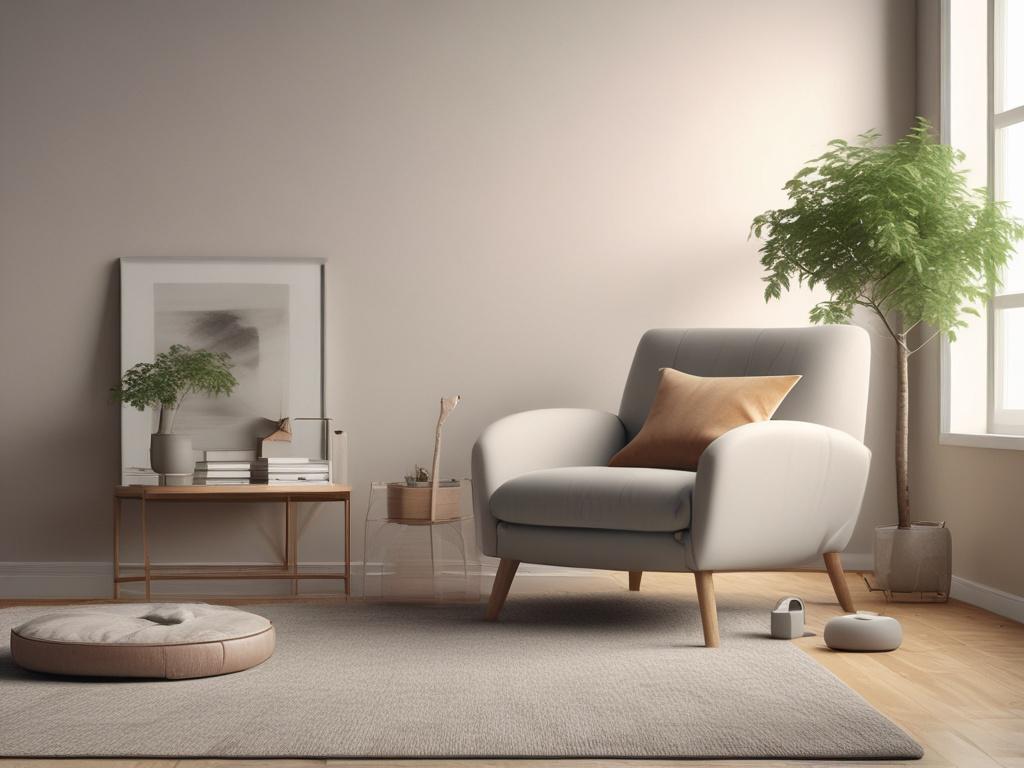 a serene and calming room with a comfortable chair, soft