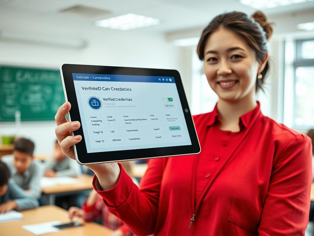 A close up shot of a teacher holding a digital