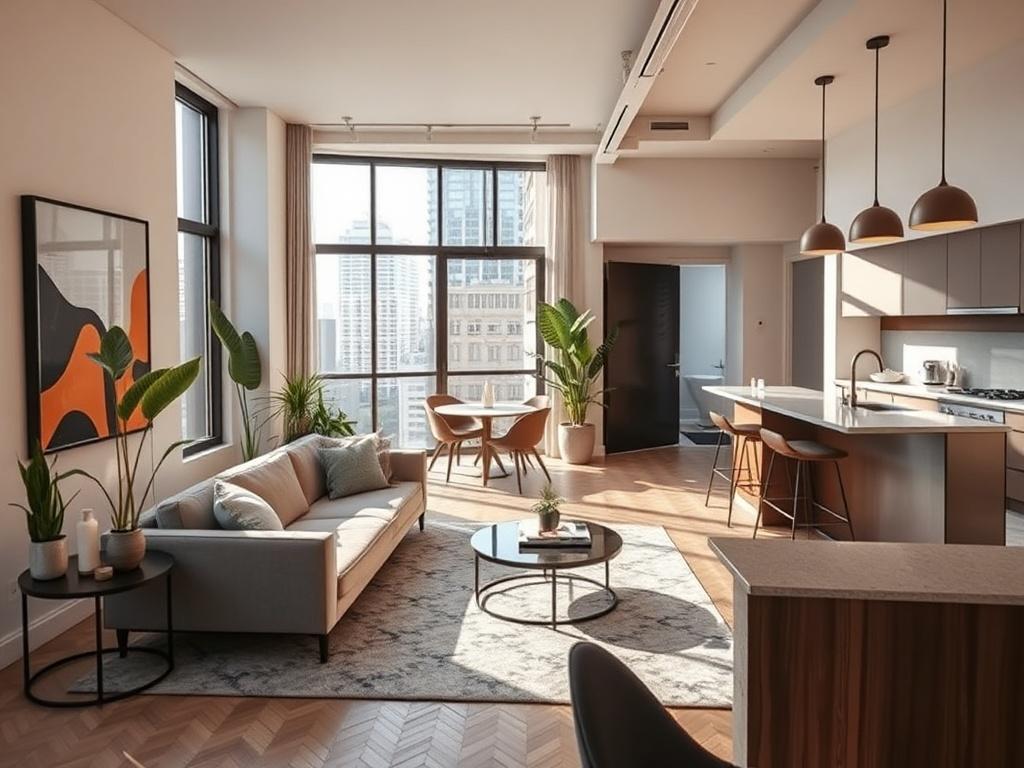 An elegantly designed urban apartment featuring modern decor and stylish