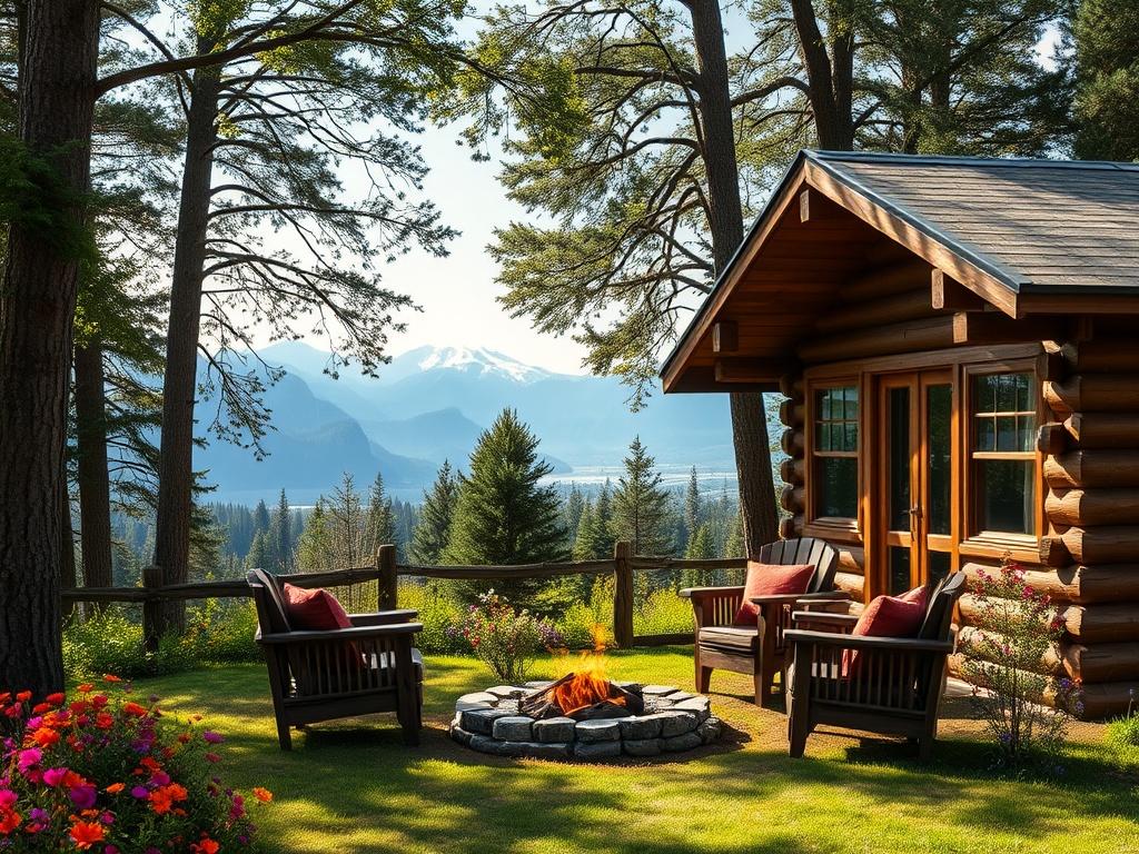 A charming wooden cabin nestled in the heart of a