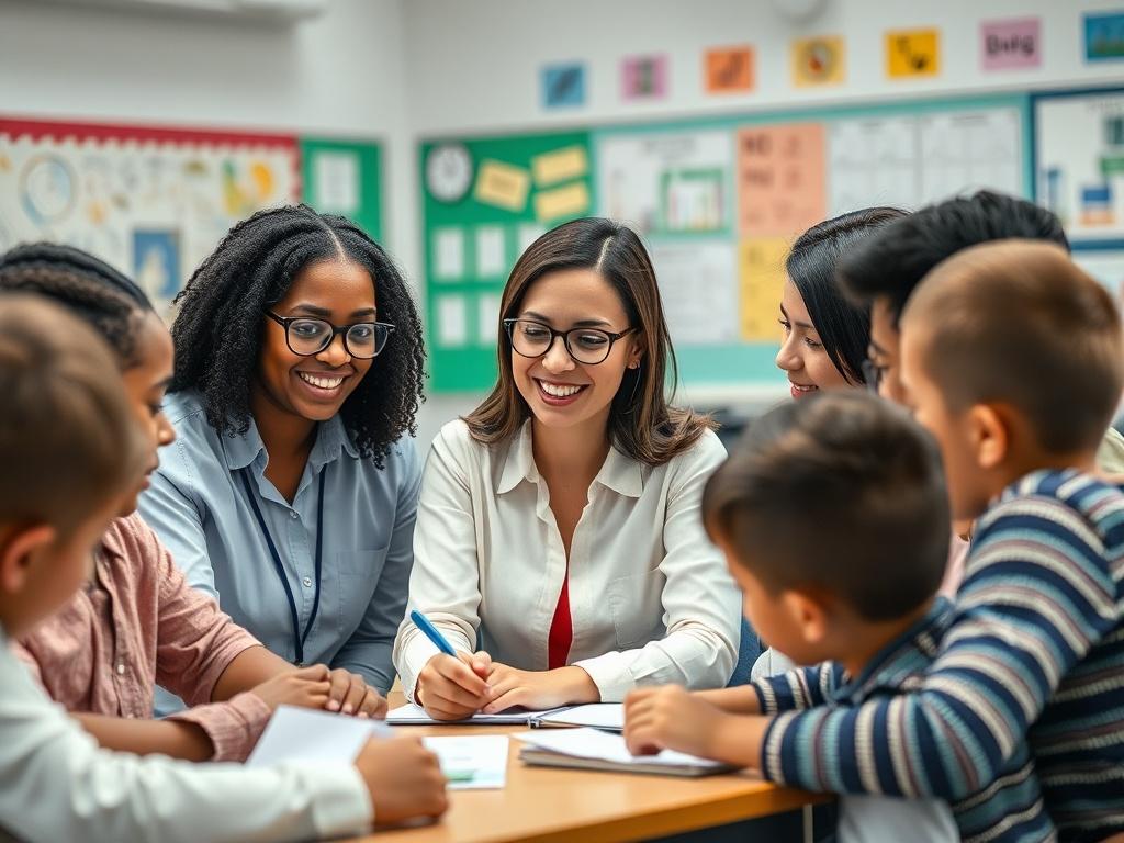 A close up shot of a diverse group of teachers