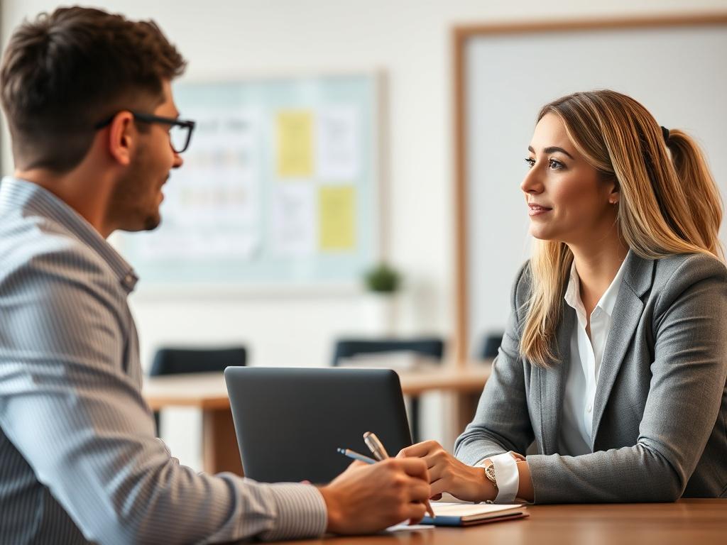 A close up shot of a recruitment consultant conducting an