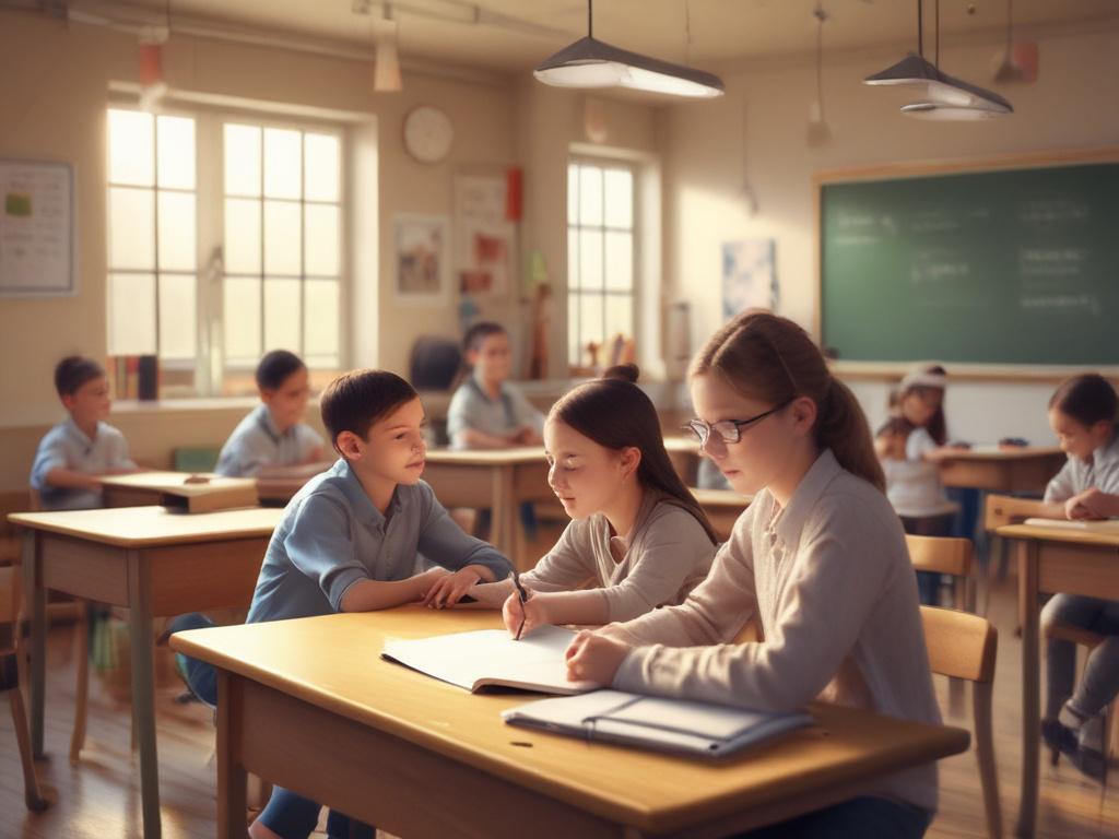 A focused classroom setting with a dedicated teacher engaging with
