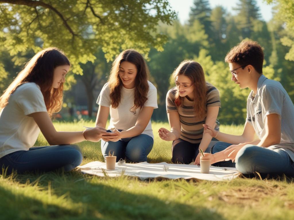 A group of students participating in an engaging workshop outdoors