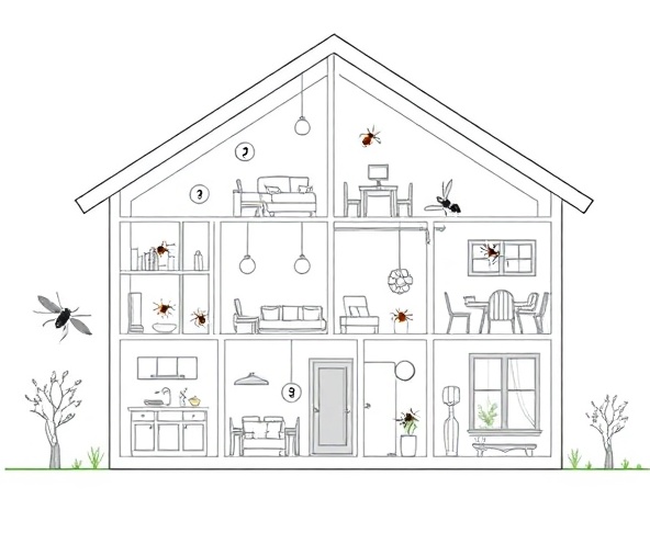 House cross-section showing common household pests
