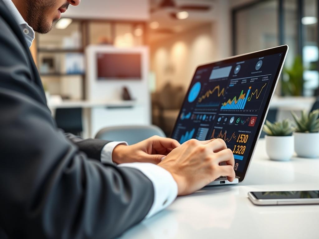 A close up of a professional digital marketer working on