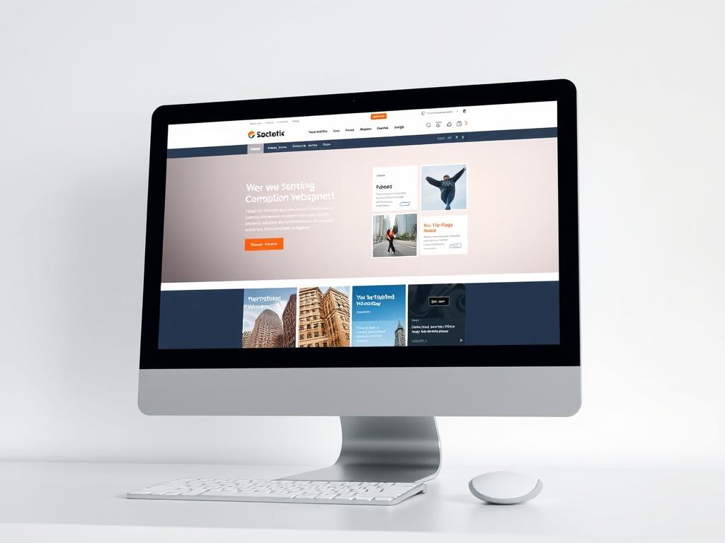 A clean, professional website design displayed on a computer screen, showcasing its user-friendly interface and stunning visuals. The background should be simple and elegant, emphasizing the website's layout and design elements. The scene should be well-lit, capturing the essence of a modern and appealing online presence.