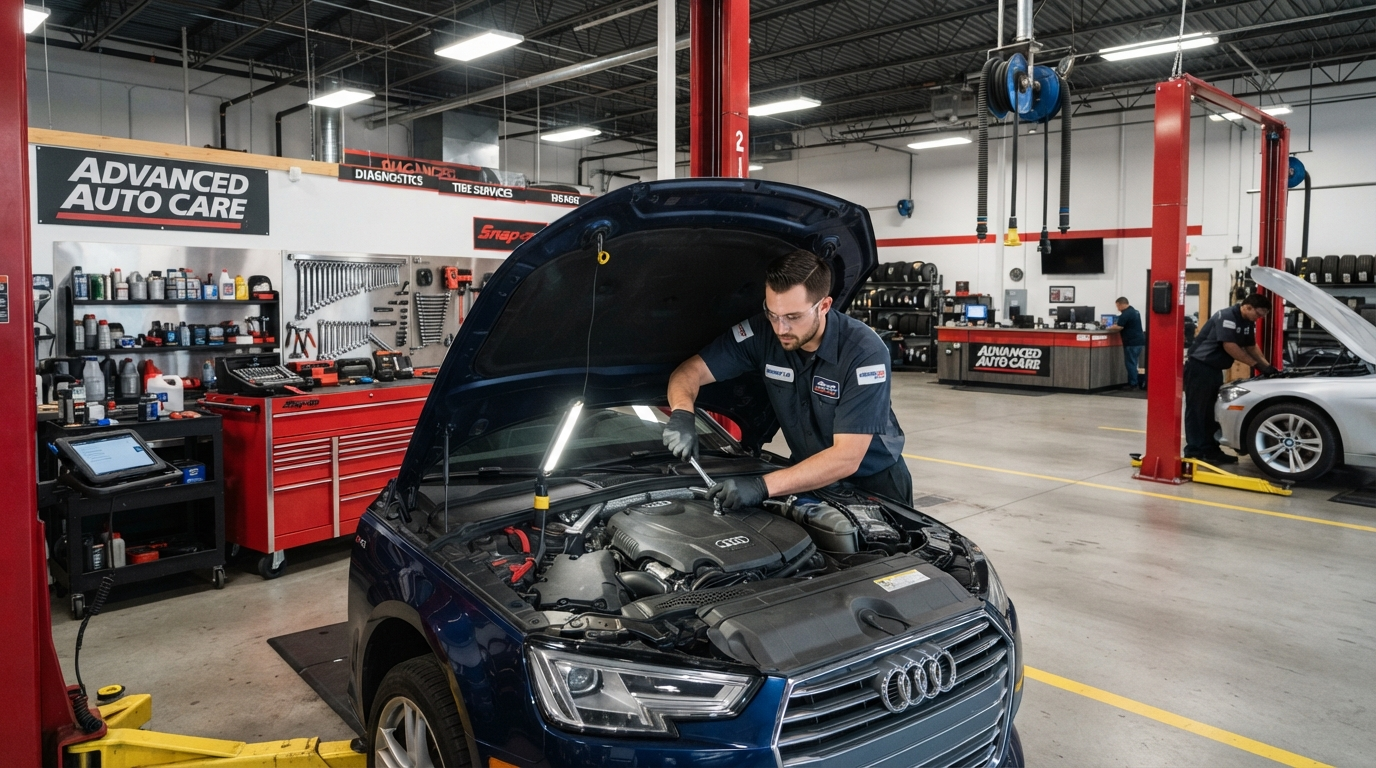 Professional auto mechanic working on car engine