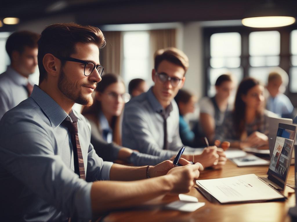 realistic high-resolution close-up of an instructor teaching a class on investment strategies, modern classroom setting, focus on students engaged in learning, bright lighting, no text