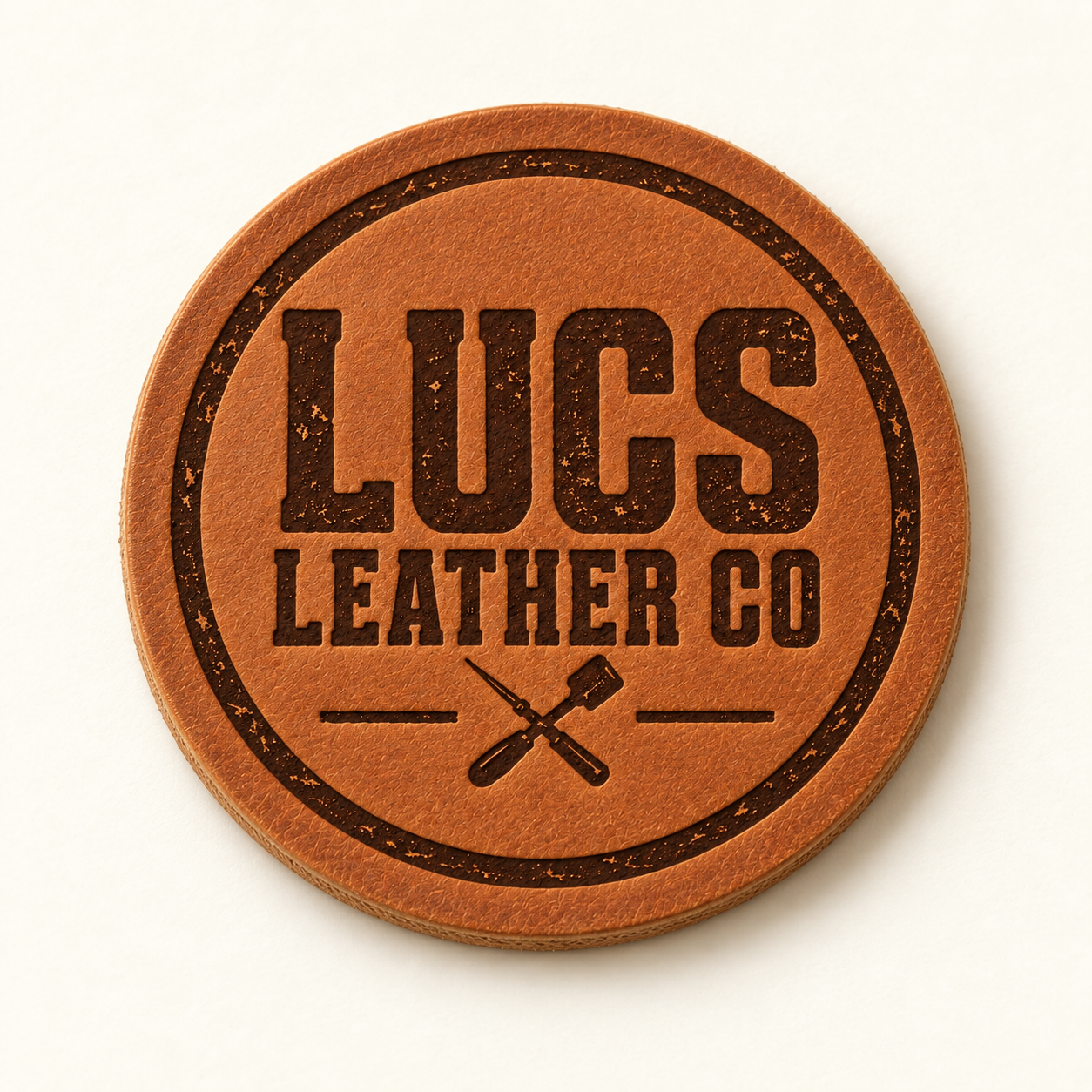 Circular Luc's Leather Co drink coaster